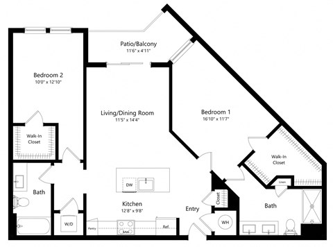 Two Bedroom Floor Plan with 1,105 Sq. Ft. at The Exchange Luxury Apartments in St Pete FL